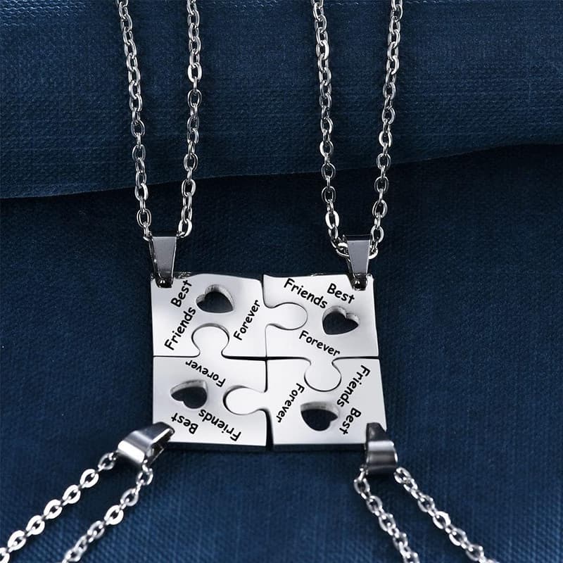 Freundschaftshalsketten aus Edelstahl - 4er Set Puzzle für Frauen