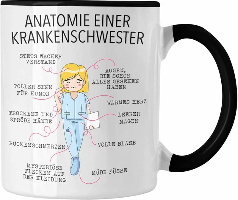 Lustige Tasse für Krankenschwestern – Anatomie Design (Schwarz)