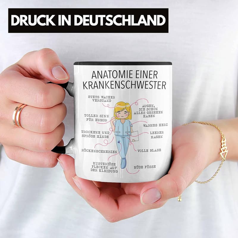 Lustige Tasse für Krankenschwestern – Anatomie Design (Schwarz)