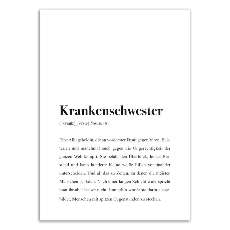 Krankenschwester Definition als DIN A4 Wandplakat