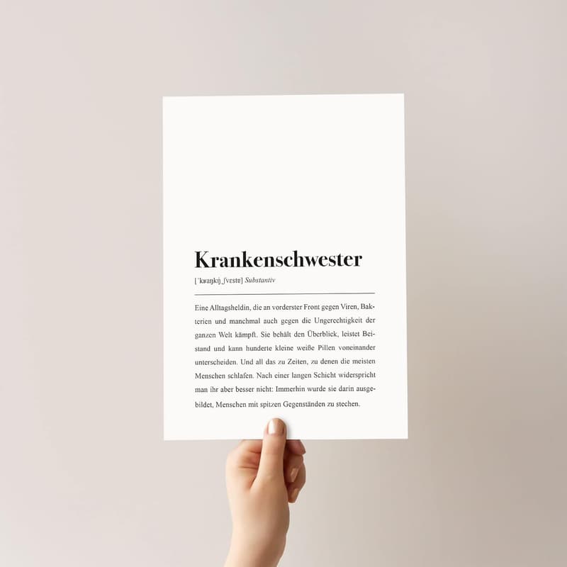 Krankenschwester Definition als DIN A4 Wandplakat