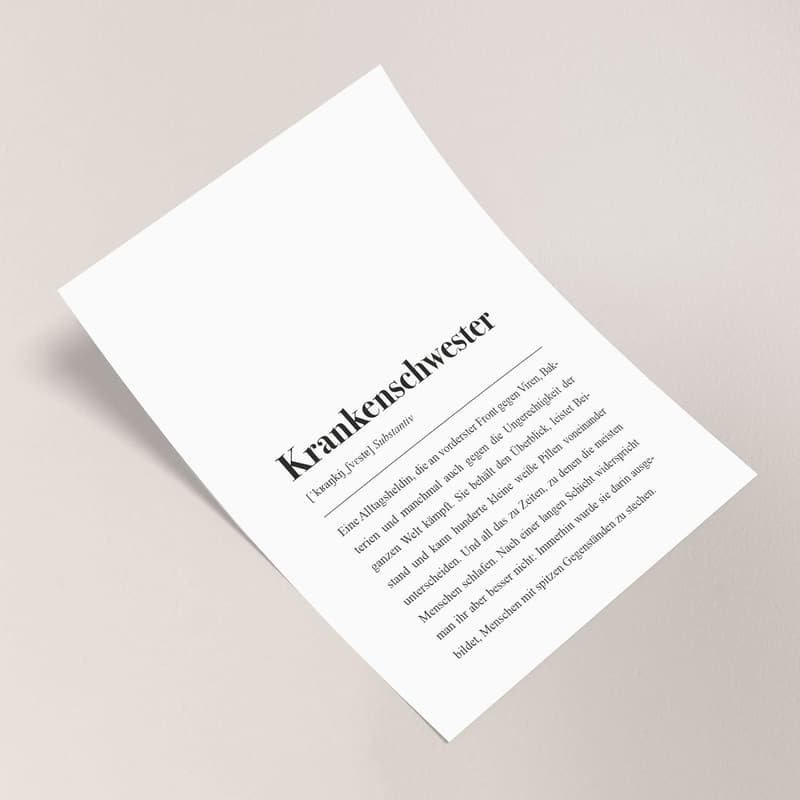 Krankenschwester Definition als DIN A4 Wandplakat