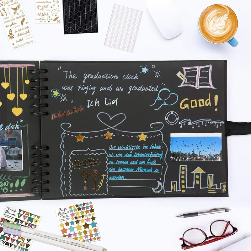 Fotoalbum zum Selbstgestalten mit 80 schwarzen Seiten – ideal als Geschenk für Anlässe