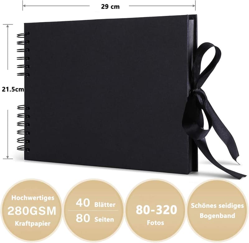 Fotoalbum zum Selbstgestalten mit 80 schwarzen Seiten – ideal als Geschenk für Anlässe
