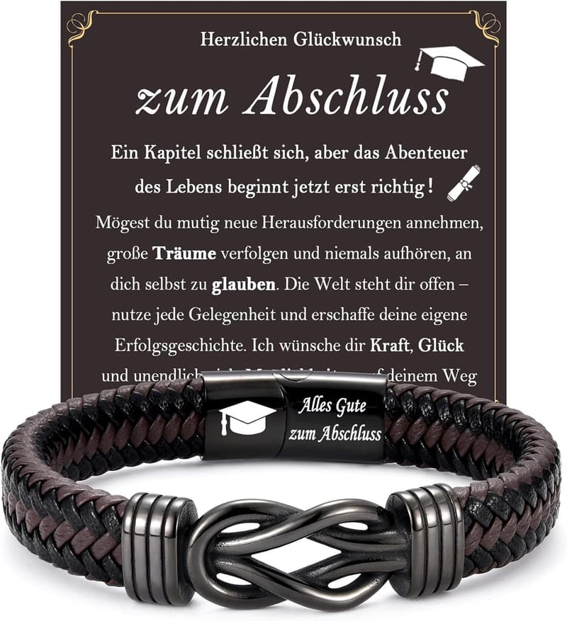 Abschluss Armband mit Gravur aus Leder für Jungen