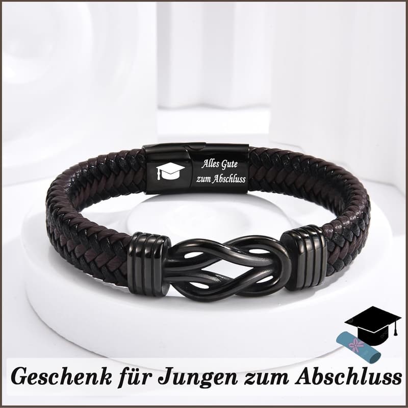 Abschluss Armband mit Gravur aus Leder für Jungen