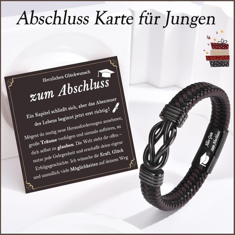 Abschluss Armband mit Gravur aus Leder für Jungen