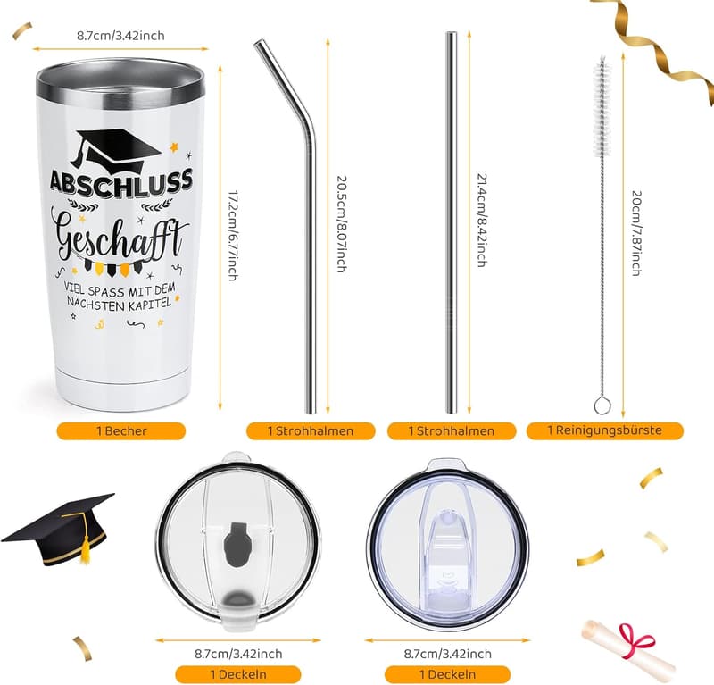 Abschlussgeschenk Tasse aus Edelstahl für Schüler und Studenten