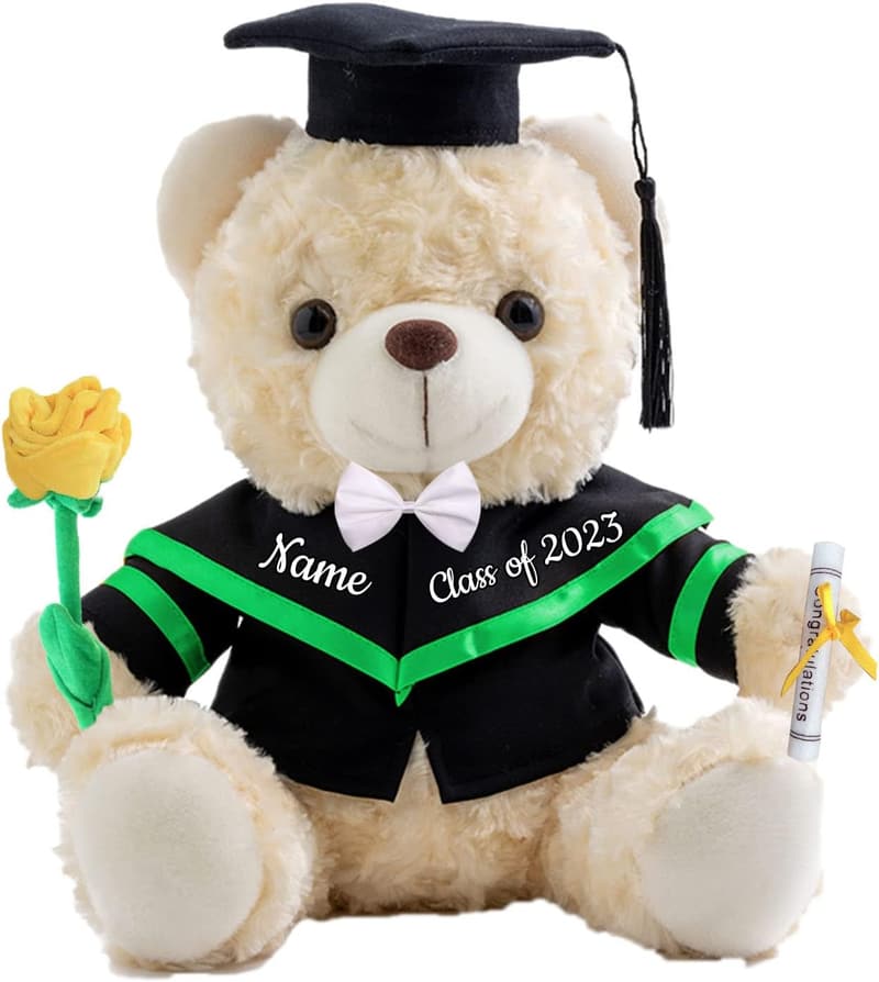 Personalisierter Teddybär zum Abschluss 2024 mit Rose und Text
