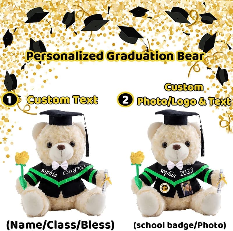 Personalisierter Teddybär zum Abschluss 2024 mit Rose und Text