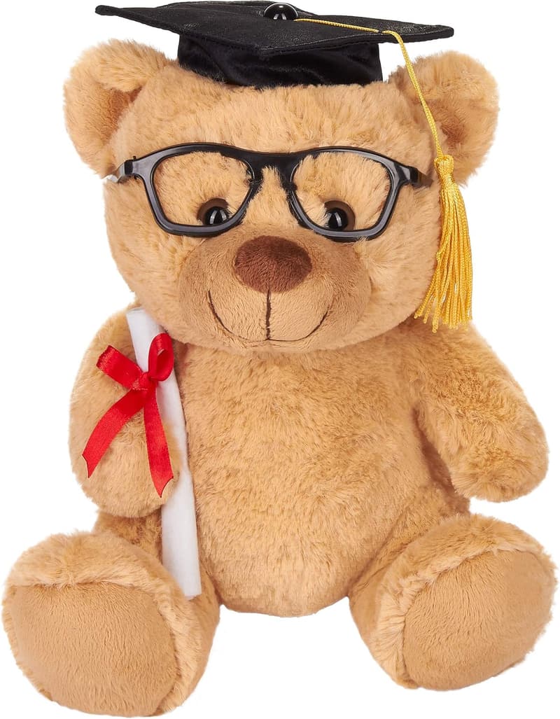 Abschluss-Plüschtier Teddy mit Brille, Diplom und Doktorhut – 25 cm