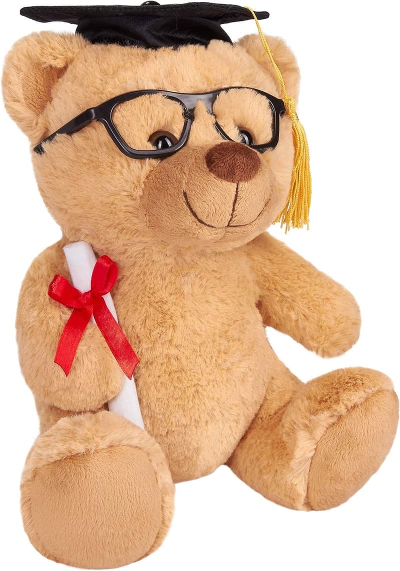 Abschluss-Plüschtier Teddy mit Brille, Diplom und Doktorhut – 25 cm