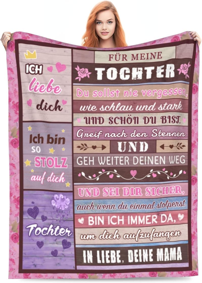 Kuscheldecke für Töchter von Mama mit Spruch, 130x150cm