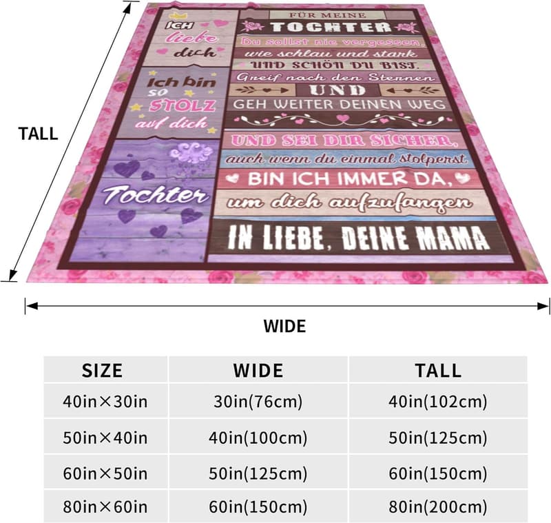 Kuscheldecke für Töchter von Mama mit Spruch, 130x150cm