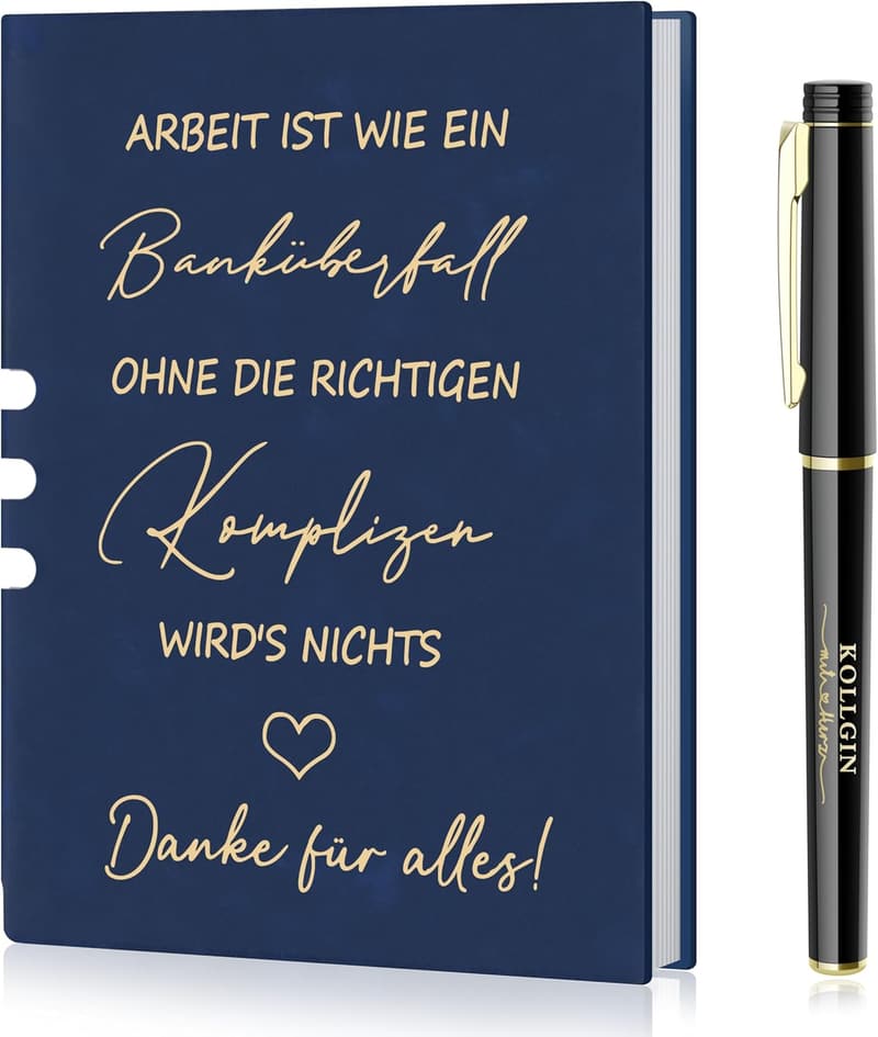 Dankeschön Geschenke: A5 Leder Notizblock für Kollegen (Blau)