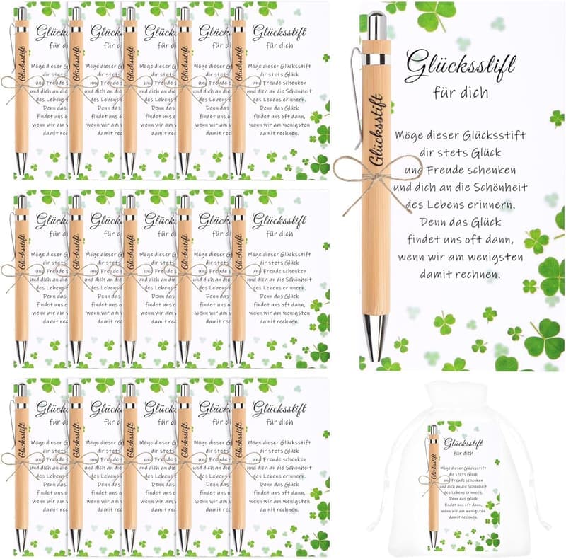 Gastgeschenke zum Geburtstag und zur Konfirmation, 15 Sets Glücksstift