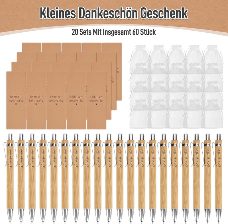 Dankeschön Kugelschreiber aus Holz – 20 Stück für Kollegen und Lehrer