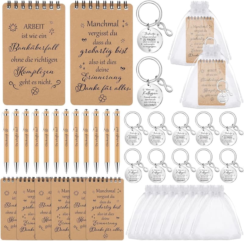 Dankeschön-Geschenkset für Kollegen – 40-teilig mit Notizbuch, Kugelschreiber und Schlüsselanhänger