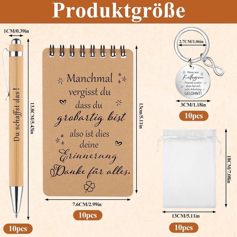 Dankeschön-Geschenkset für Kollegen – 40-teilig mit Notizbuch, Kugelschreiber und Schlüsselanhänger