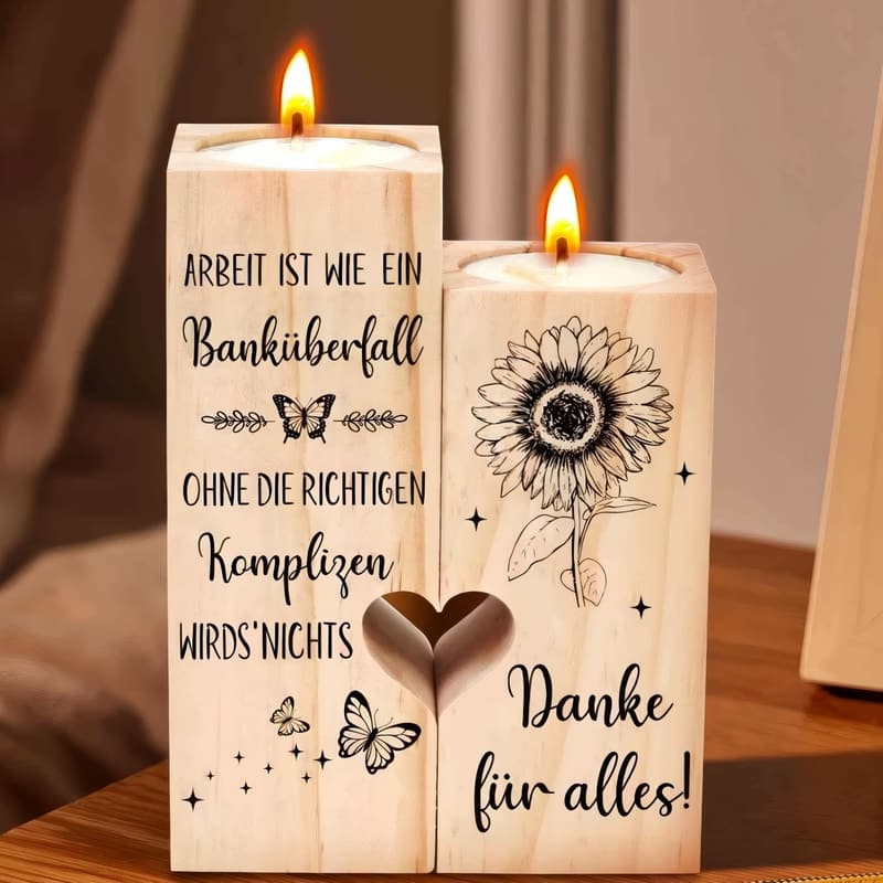 Abschiedsgeschenk für Kollegen – Herzförmiger Holz-Kerzenhalter