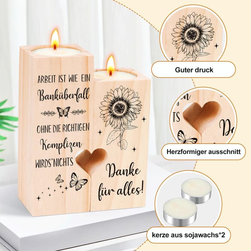 Abschiedsgeschenk für Kollegen – Herzförmiger Holz-Kerzenhalter