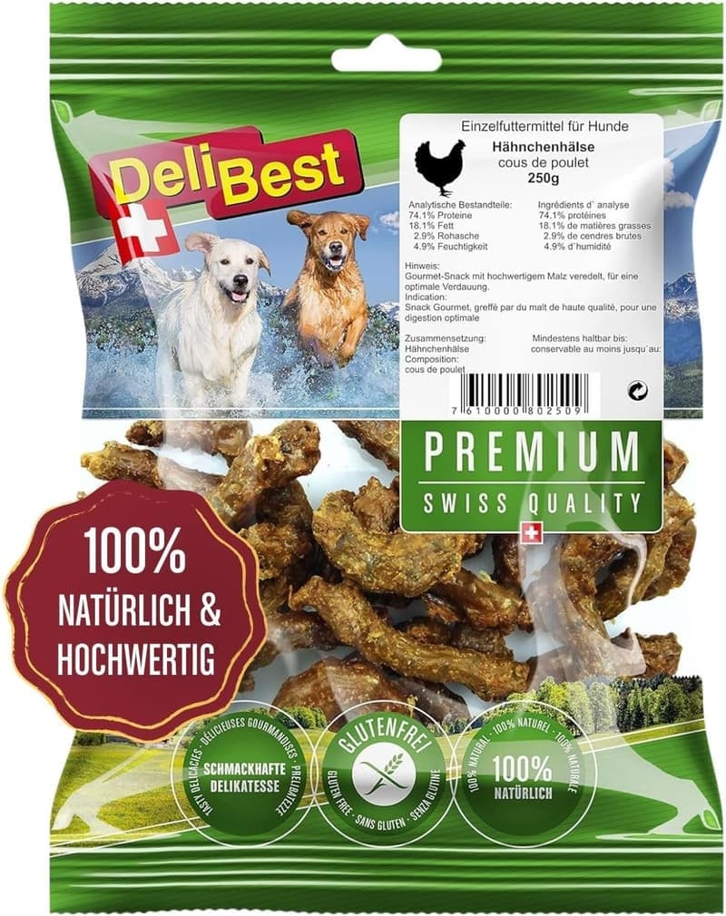 DeliBest Premium Hähnchenhälse für Hunde I Zahngesundheit I 250 g