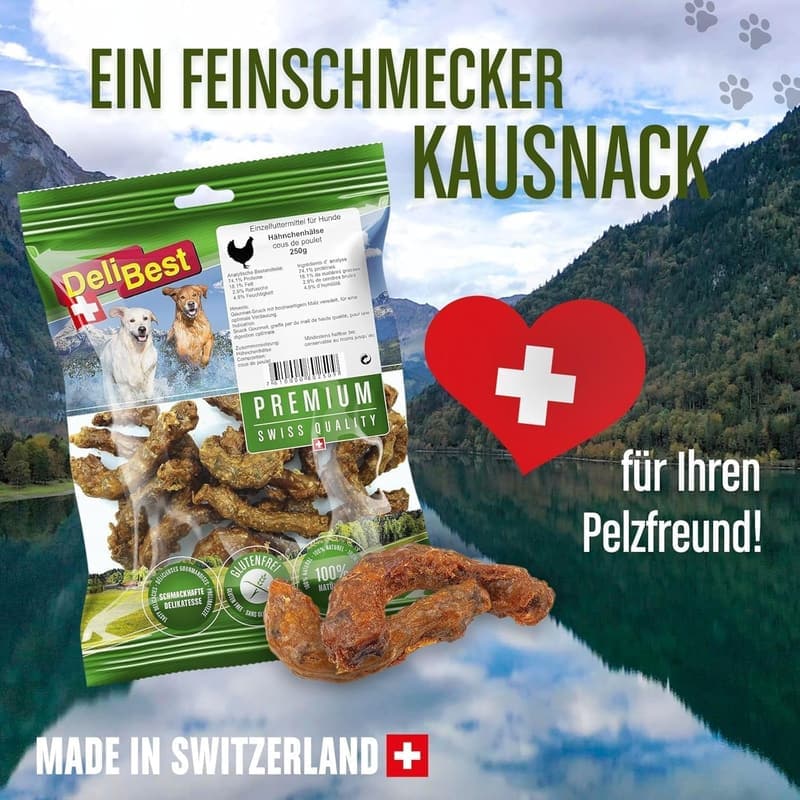 DeliBest Premium Hähnchenhälse für Hunde I Zahngesundheit I 250 g