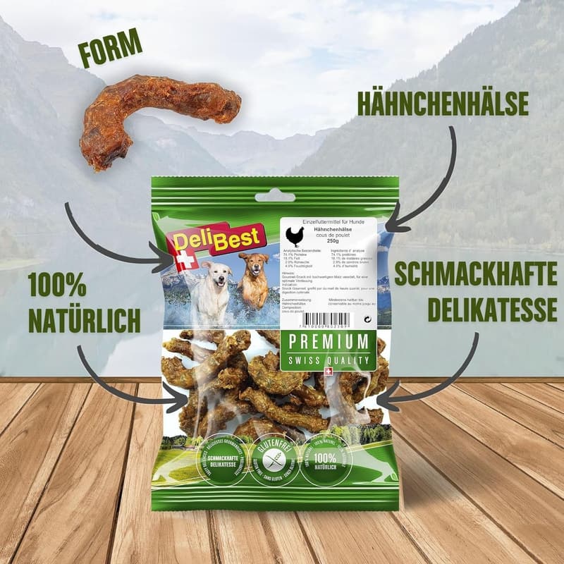 DeliBest Premium Hähnchenhälse für Hunde I Zahngesundheit I 250 g