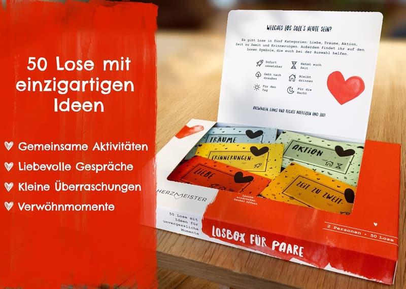 Losbox für Paare - 50 Ideen für Geschenke, Spiel & Wellness