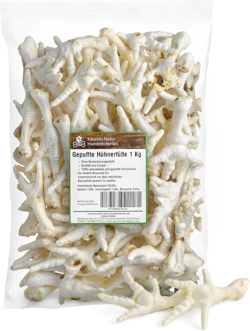 Gepufferte Hühnerfüße für Hunde – 1kg Kauartikel und Leckerlies