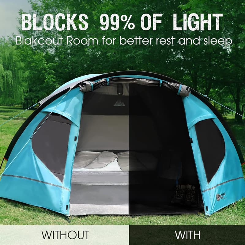 PORTAL Blackout Zelt 3-4 Personen wasserdicht für Camping und Festivals