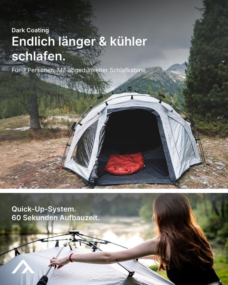 Campingzelt für 3 Personen mit abgedunkelter Schlafkabine, wasserdicht und schnellaufbaubar