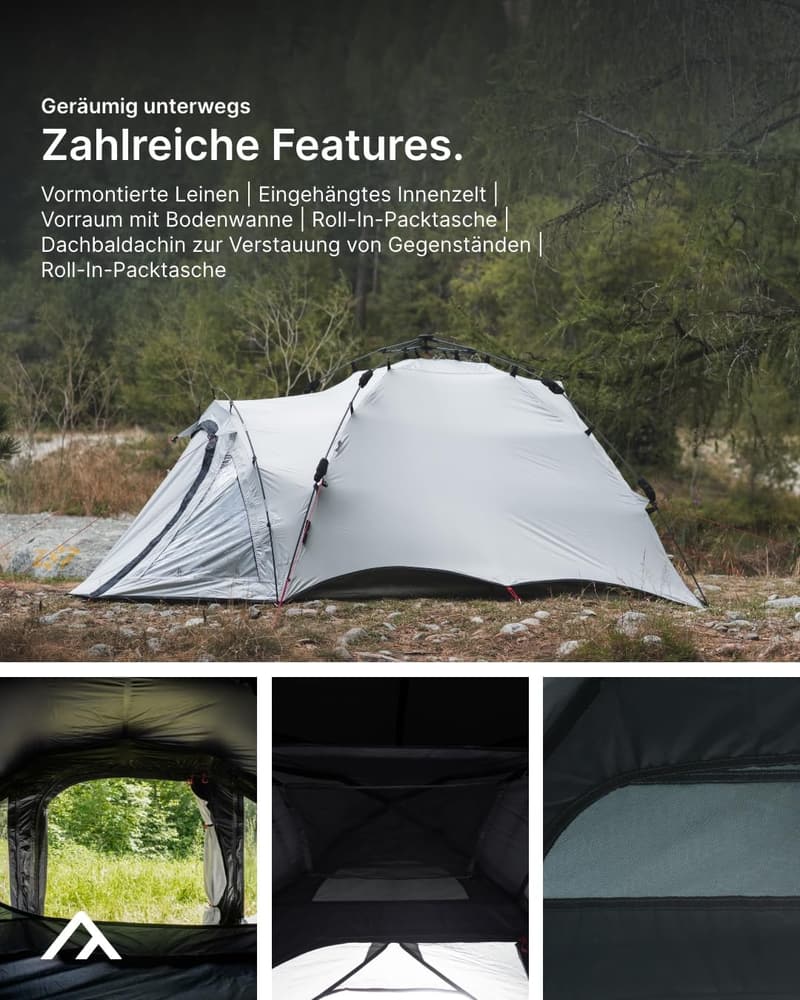 Campingzelt für 3 Personen mit abgedunkelter Schlafkabine, wasserdicht und schnellaufbaubar