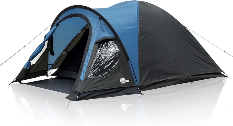 Kuppelzelt für 5 Personen mit Wohnraum und UV 50+ Schutz, Blau-Grau