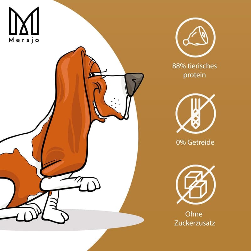 MERSJO Hundefutter-Leckerlis - 88% Fleischanteil, getreide- und zuckerfrei, 500g