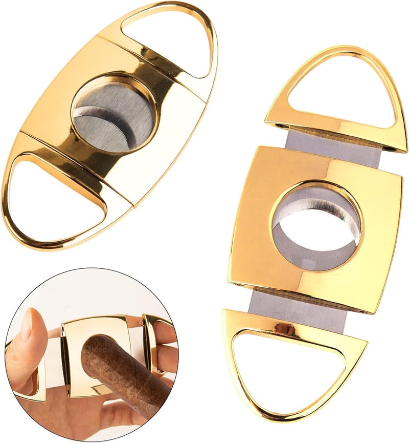 Klassischer Zigarrenschneider aus Edelstahl – Doppelklingen Cutter (Gold)