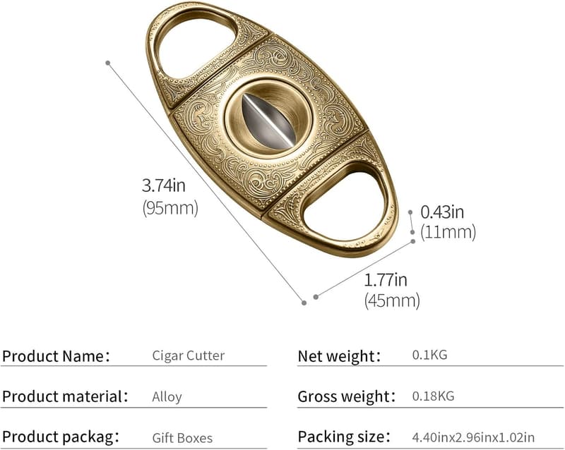 Gravierter V-Cut Zigarrenschneider aus Edelstahl in Gold
