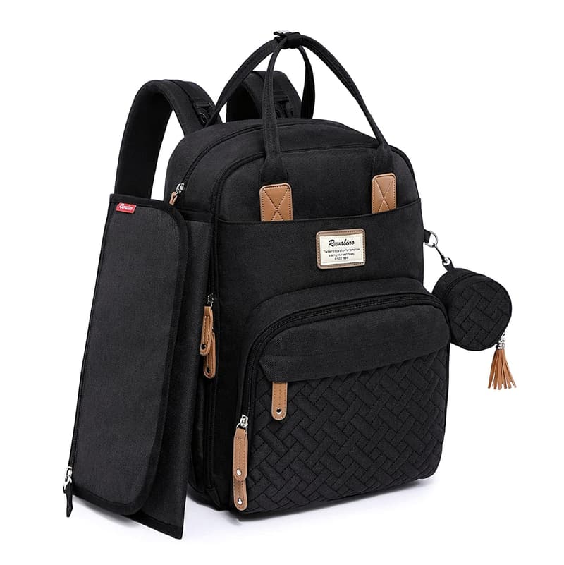 Multifunktionaler Wickelrucksack für Eltern mit Wickelauflage – Schwarz