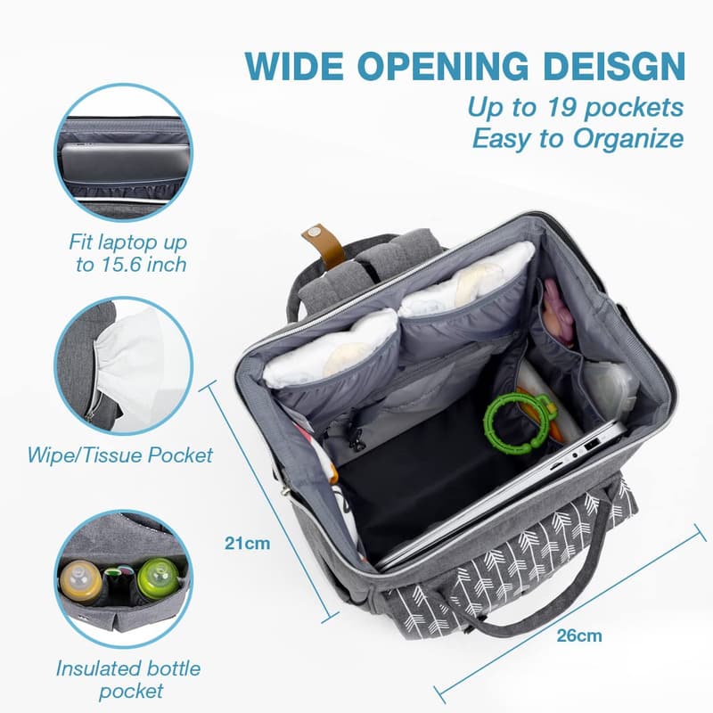 Multifunktionaler Wickelrucksack mit Wickelunterlage, grau