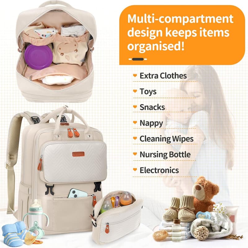 Multifunktionale Wickeltasche Rucksack für Mama und Papa – Beige