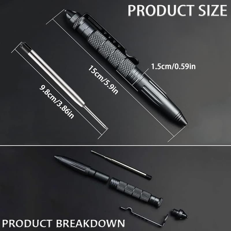 Taktischer Stift-Set mit 4 Nachfüllungen – Überlebenswerkzeug in Schwarz