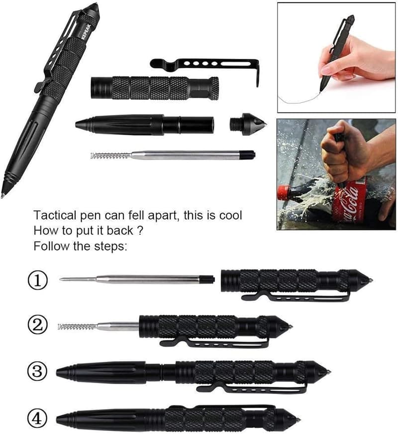 Taktischer Stift-Set mit 4 Nachfüllungen – Überlebenswerkzeug in Schwarz