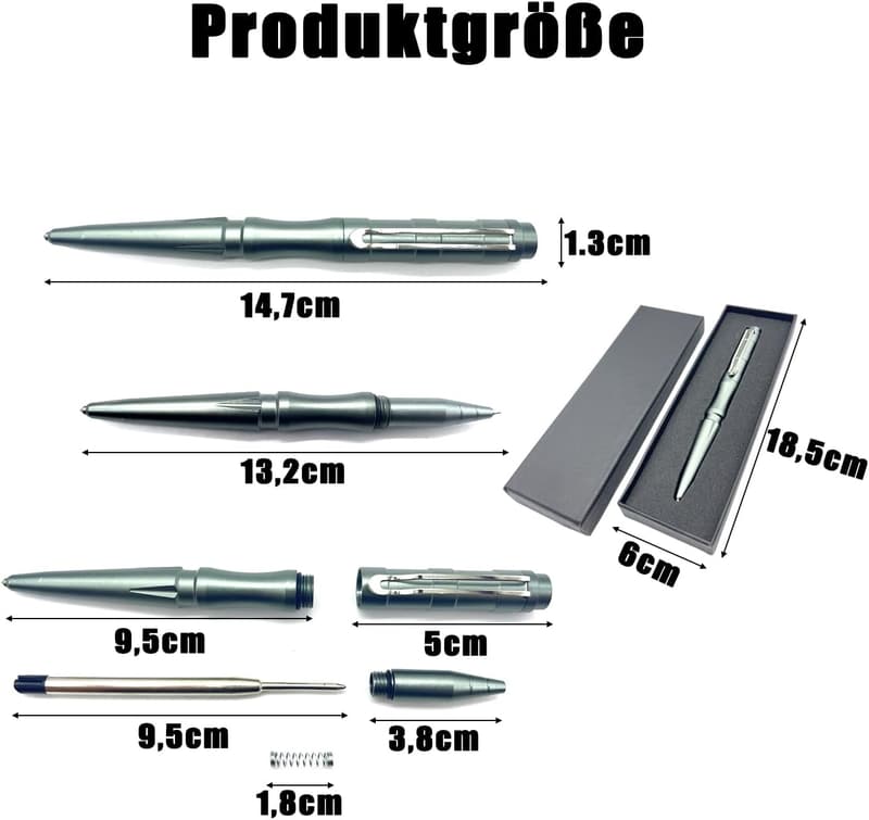 Taktischer Kugelschreiber aus Aluminium für Männer, Survival-Gadget mit Geschenkbox