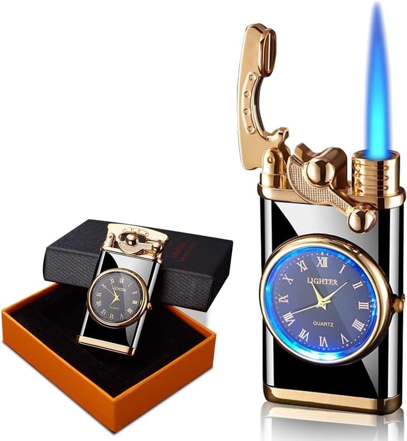 Sturmfeuerzeug mit Uhr, nachfüllbar und winddicht – ideales Geschenk für Männer