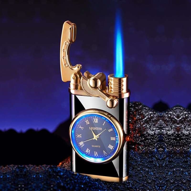 Sturmfeuerzeug mit Uhr, nachfüllbar und winddicht – ideales Geschenk für Männer