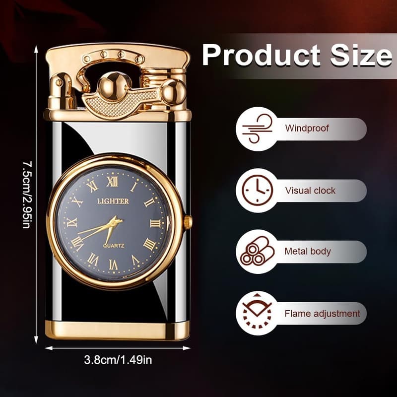 Sturmfeuerzeug mit Uhr, nachfüllbar und winddicht – ideales Geschenk für Männer
