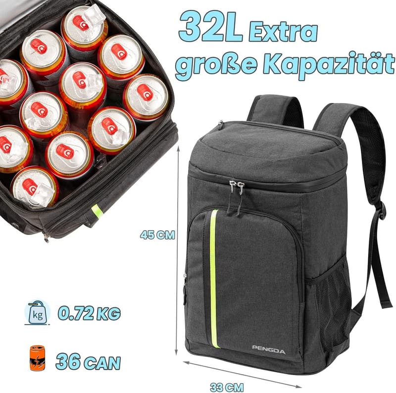 Kühlrucksack 30L für Damen und Herren - Isolierte Picknicktasche, wasserdicht