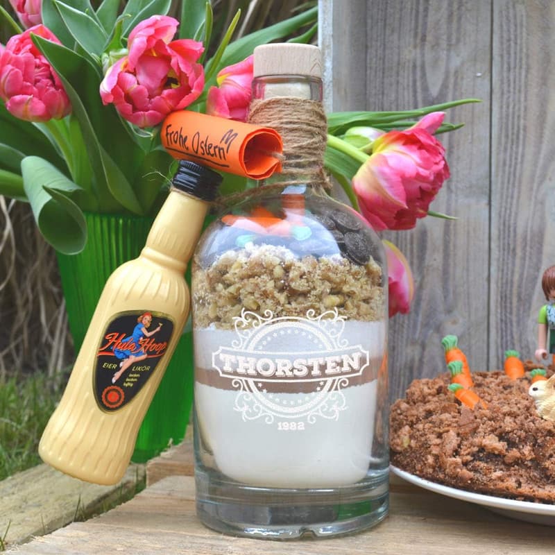 Geburtstagsgeschenkset: Gravierte Flasche 700ml & 2 Likörgläser