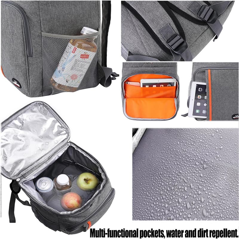 Isolierter Kührrucksack für Picknick und Camping, 28L, grau