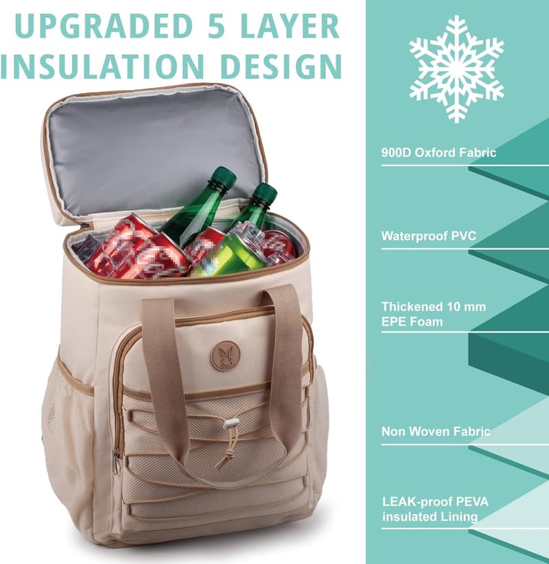 Isolierter Kühlrucksack mit gepolstertem Tragegriff – ideal für Camping und Picknick
